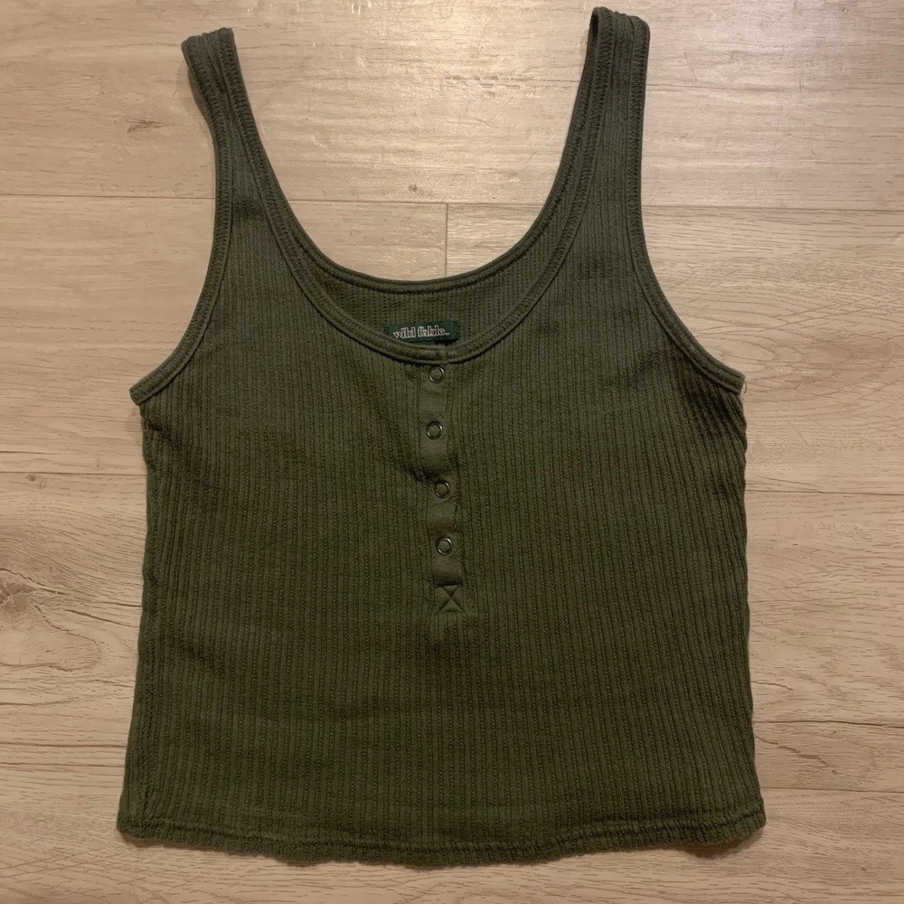 🌺Cropped Olive/Army Green Ribbed Tank Top